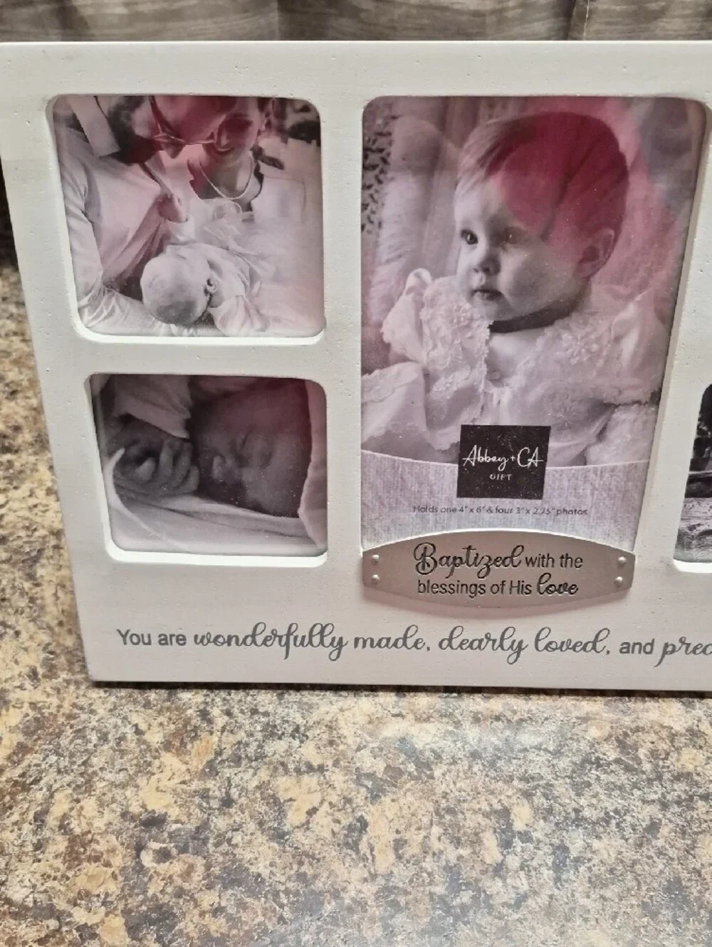 Baptism Photo Frame Collage in White with Sentiment Plaque